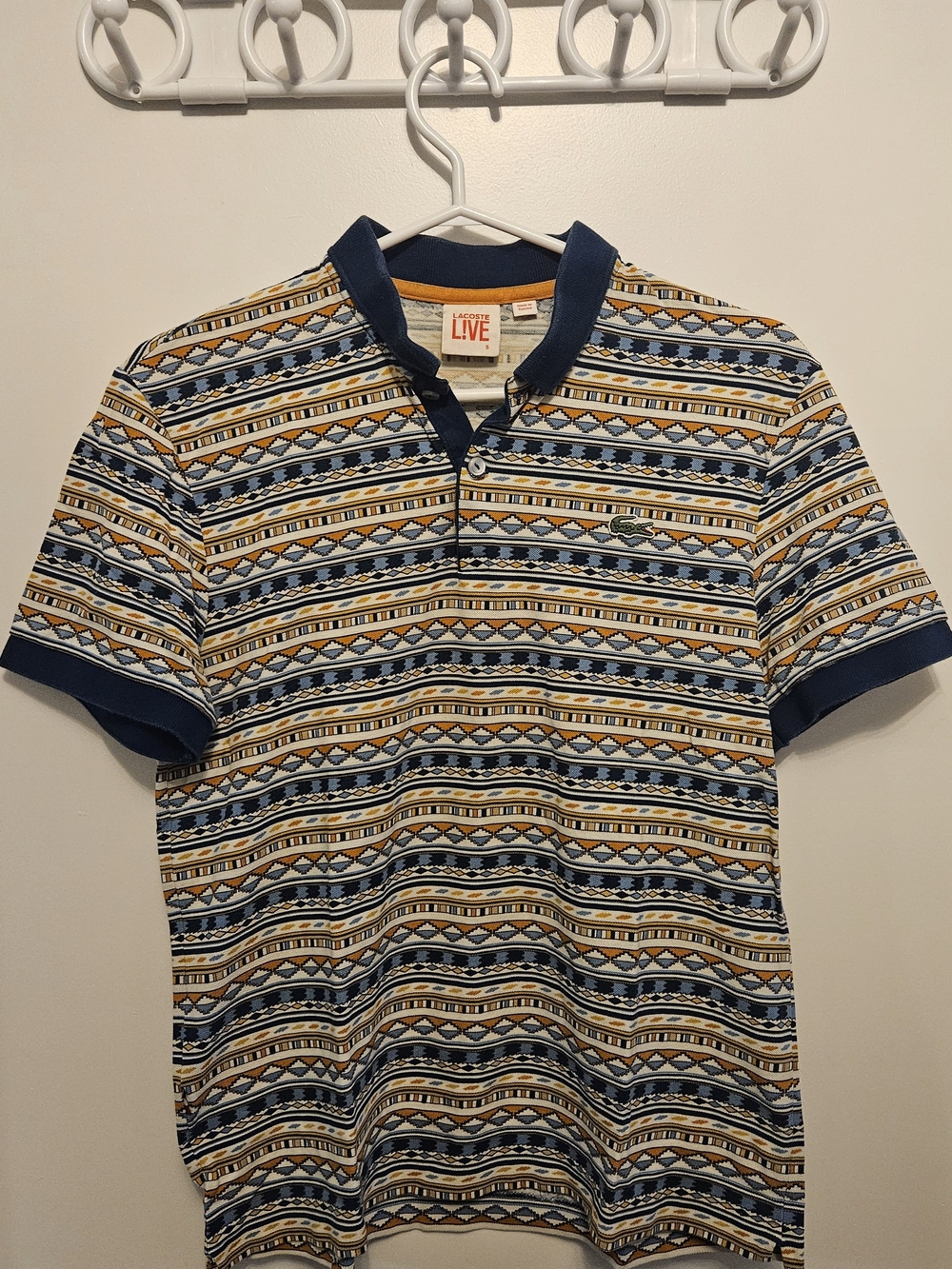 Lacoste Men's Multicolor Geometric Stripe Polo — Navy & Yellow